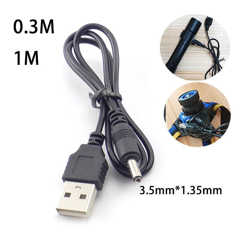 Cavo di ricarica USB Mirco da 3.5mm adattatore di alimentazione cc caricabatterie torcia per lampada frontale torcia 18650 batteria ricaricabile