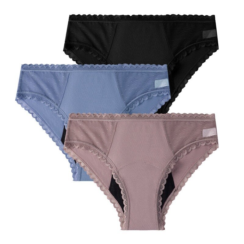 Menstrual Panties Mid-waist Lace Sanitary Trousers Organic Cotton Period Underwear for Women