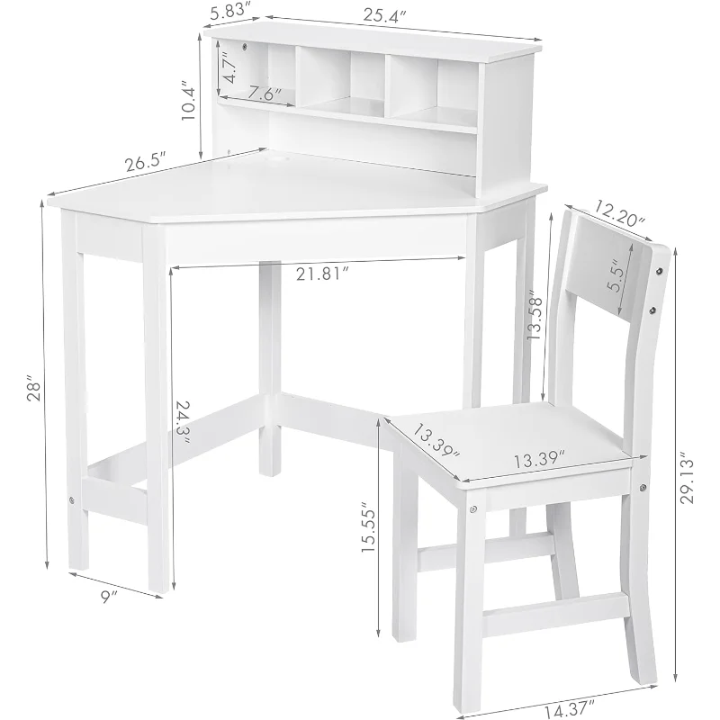UTEX meja anak, Meja belajar kayu dengan kursi untuk anak-anak, meja tulis dengan penyimpanan dan Hutch untuk penggunaan rumah sekolah, putih