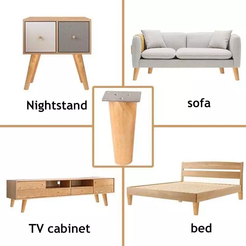 Perna de madeira maciça natural para móveis, pés de mesa de café, sofá-cama cadeira do armário TV, Substituição do pé Cone inclinada, 6 15 30cm, 4Pcs