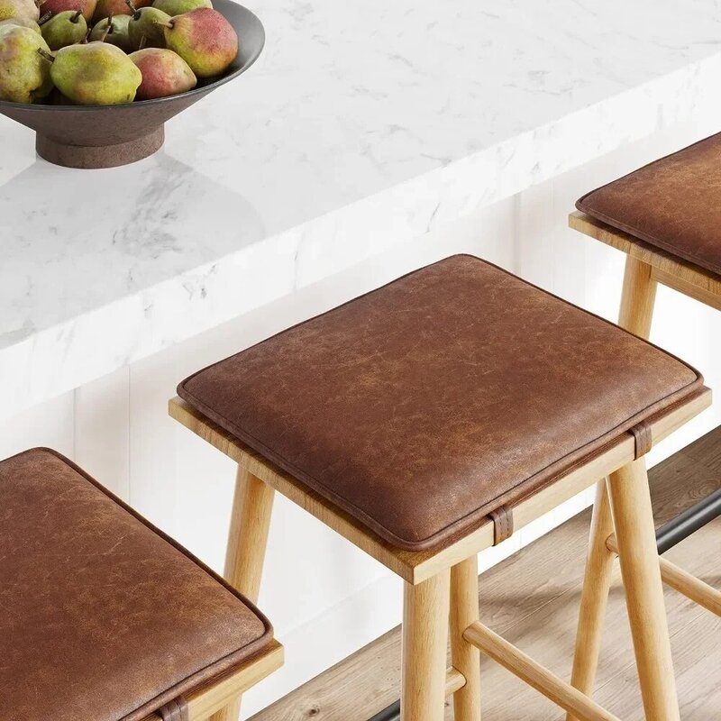 Nathan James Barker Classic Counter Height Wood Barstool with Leather Removable Cushion, Chestnut Brown