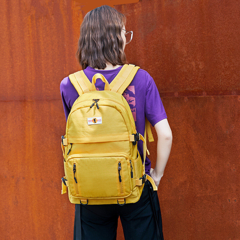 고등학교 배낭 방수 USB 포트 책 가방, 10 대 소년 소녀용 대형 가방, 노란색 검정색