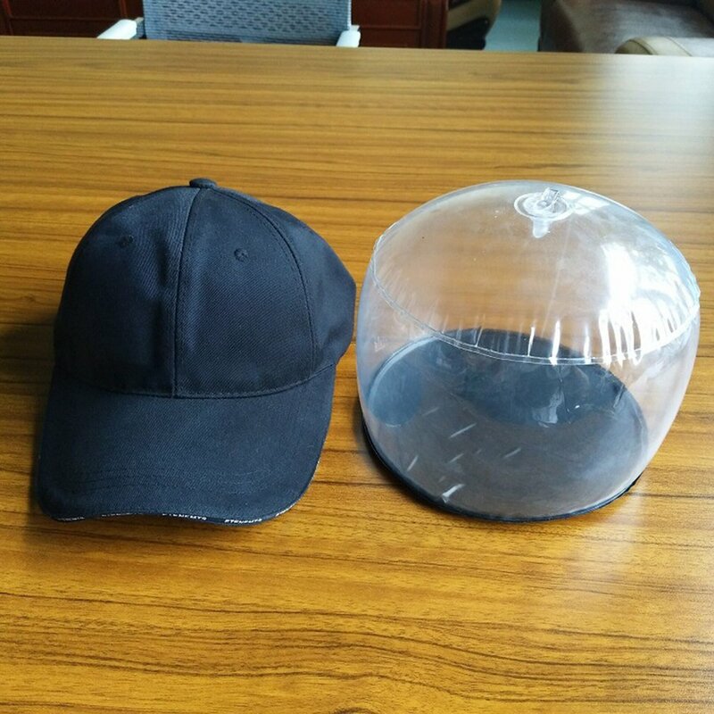 Suporte transparente inflável do chapéu do PVC, inflação do ar, suporte do tampão, suporte acima, abre acima a exposição, 17x15cm