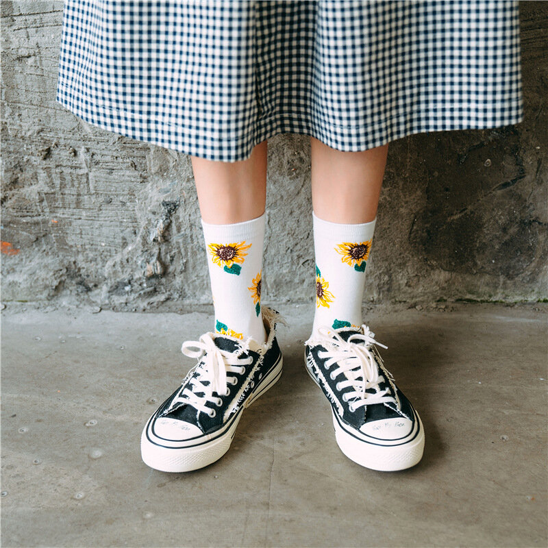 Meias curtas de girassol japonês Harajuku, meias de algodão coloridas casuais, maré engraçada, moda criativa primavera outono e inverno, venda quente