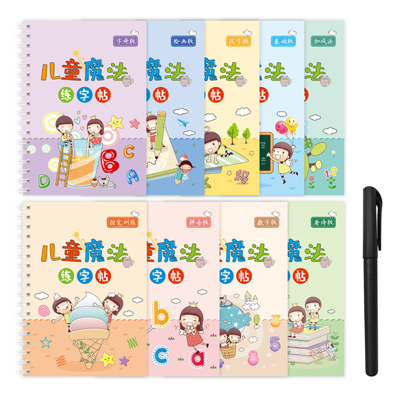 9 sztuk rowkowane książki do pisma ręcznego dla dzieci cyfra alfabet matematyka motyw rysunku zeszyt prezent na boże narodzenie urodziny nowy rok