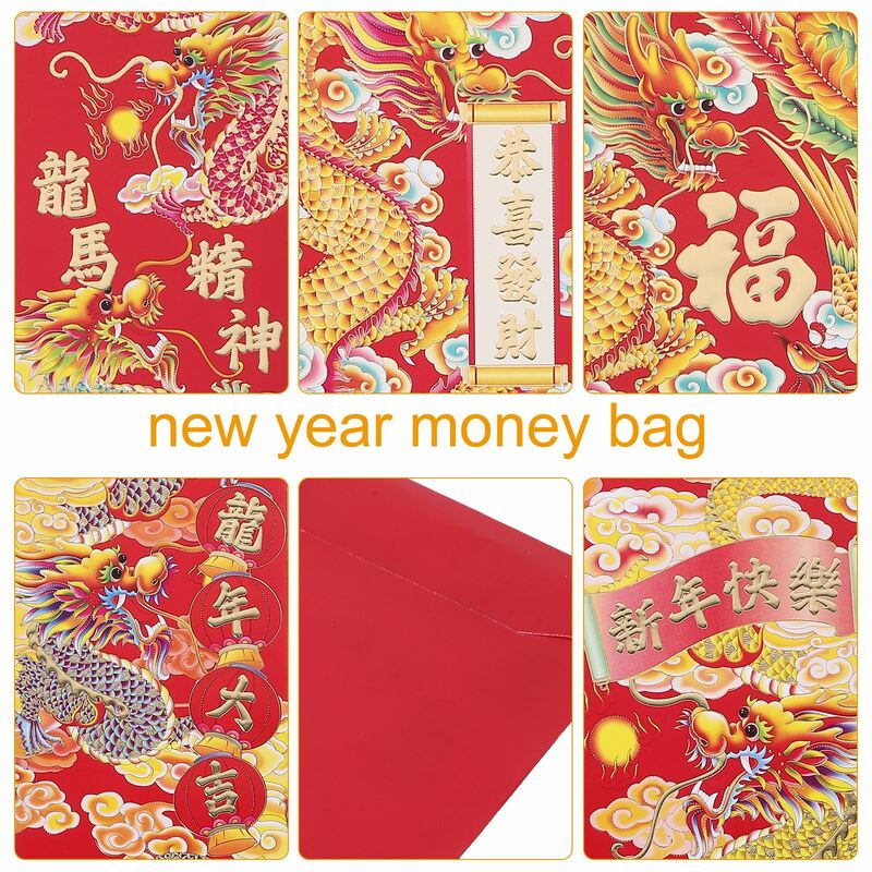 30 buah amplop merah gaya Cina paket uang Tahun Baru tas uang keberuntungan 2024 amplop merah gaya acak amplop merah Tahun Baru