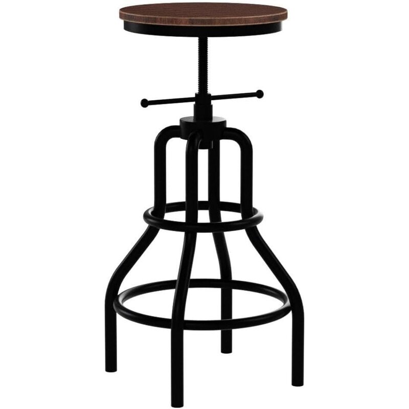 كرسي بار صناعي عتيق ، دوار ريفي ، خشب مستدير ، معدن ، ارتفاع طاولة المطبخ ، أنبوب قابل للتعديل