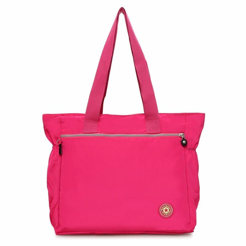 Solid Color Women Tote Bag Fashion Large Capacity Handbag Shoulder Bag Nylon Ladies Purse Pouch Shopping Bag
