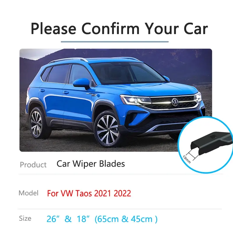 For Volkswagen VW Taos 2021 2022 Front Rear Windows Wiper Blade Brushes Rubber Windshield Windscreen Cleaning Replacement Parts