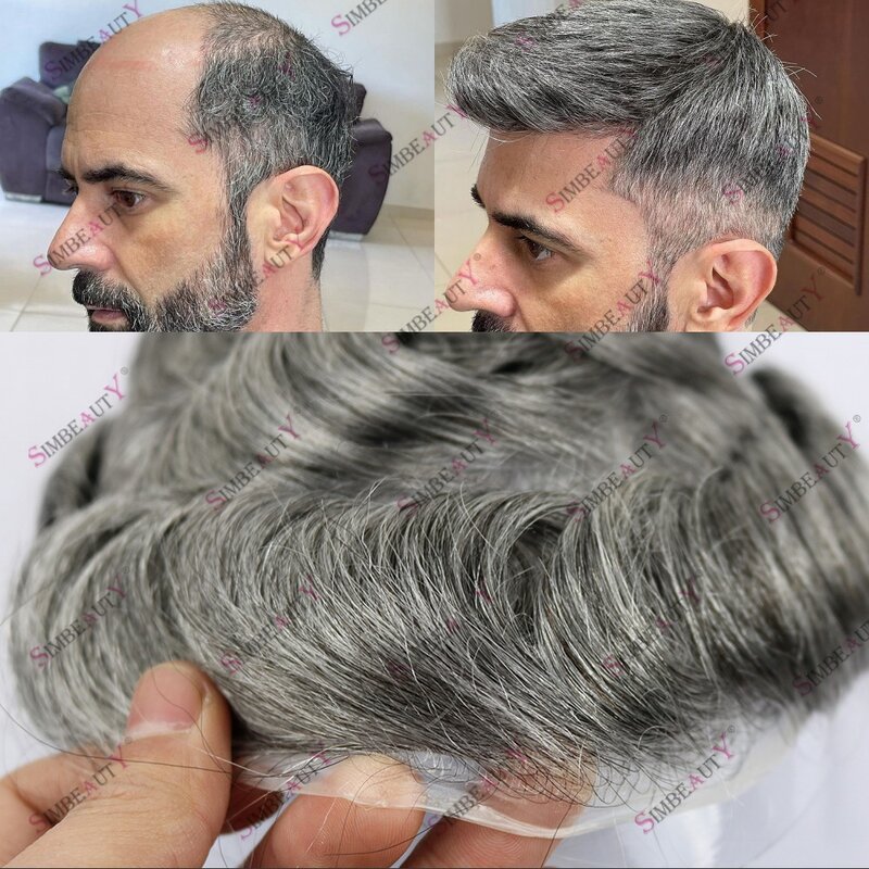 Attaccatura dei capelli Ultra naturale 0.06-0.08mm pelle sottile Micro nodi invisibili PU Base parrucchino per protesi maschile sistema capillare per capelli
