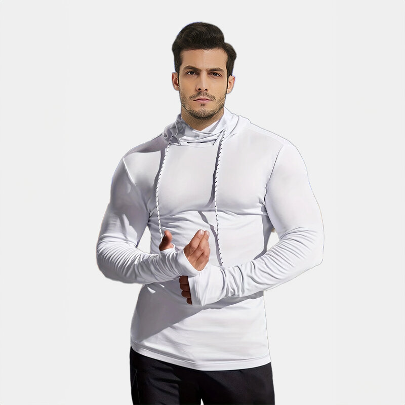 Mens Running Sportswear Training Fitness Hoodie Tight Slim Sportswear Casual Breathable Jogging Fitness Men Pullover Hooded Top