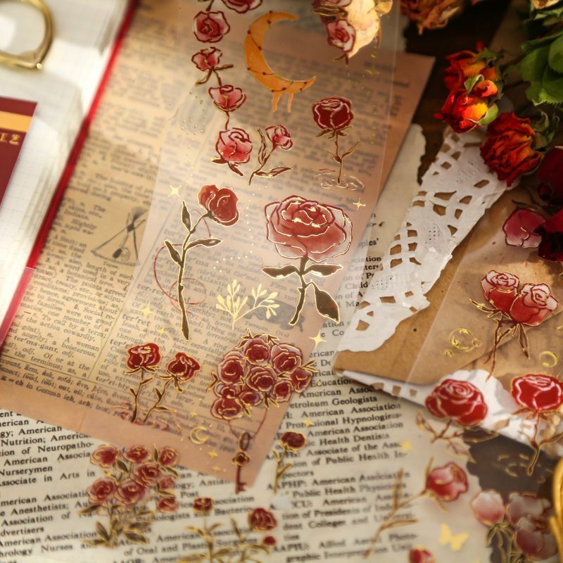 장미 계시 PVC 입체 브론징 플랫 스티커 손으로 그린 꽃 수동 원장 재료 장식 스티커