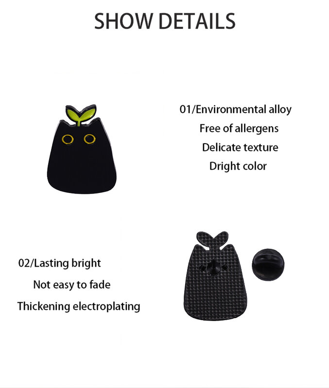 فاسق نمط صغير الكرتون لطيف الأسود القط شكل معدن المينا بروش الموضة الإبداعية الحيوان شارة دبوس مجوهرات للأطفال هدية