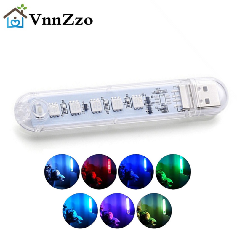 VnnZzo-luz ambiental RGB para coche, ultrabrillante luz nocturna, 5 LED, DC5V, para banco de energía, PC, portátil, Notebook