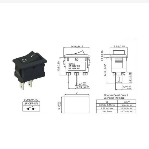 KCD1-101 보트 로커 스위치, 2 핀, 2 스피드, 원 온 오프, 블랙, 레드, 화이트, 15x21mm
