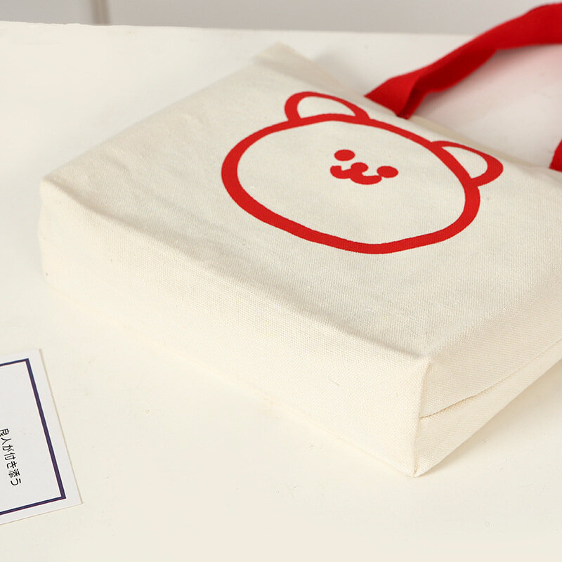Bolsa de lona bonito do urso mini, sacola, lancheira pequena, saco de compras ambientalmente amigável