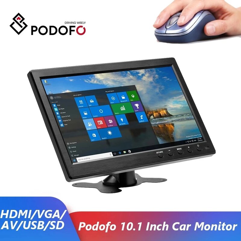 Podofo Monitor per auto da 10.1 "pollici con HDMI VGA per Display TV e Computer schermo a colori LCD telecamera di Backup per auto e sistema di sicurezza domestica