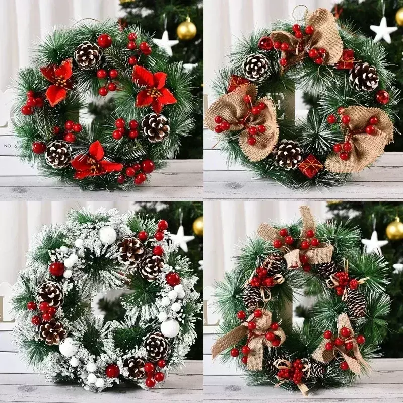 1PC New Christmas Decorations Wreath Ornaments Simulated Wreath Ornaments Handmade Door Decorations New Year Holiday Decorations