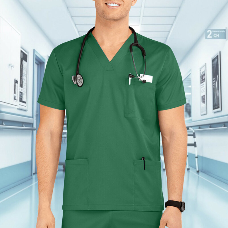 Мужская униформа для медсестер с коротким рукавом и V-образным вырезом