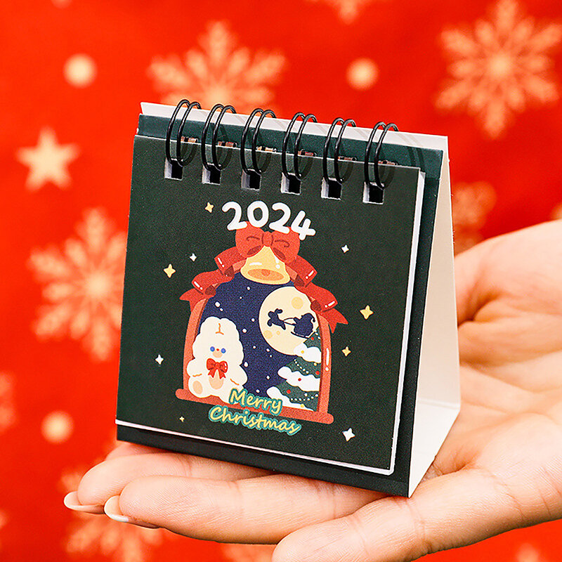 2024 Kawaii Рождественский настольный календарь, милый мультяшный мини-Настольный ежедневник, планировщик, блокнот, календарь, канцелярские принадлежности для офиса