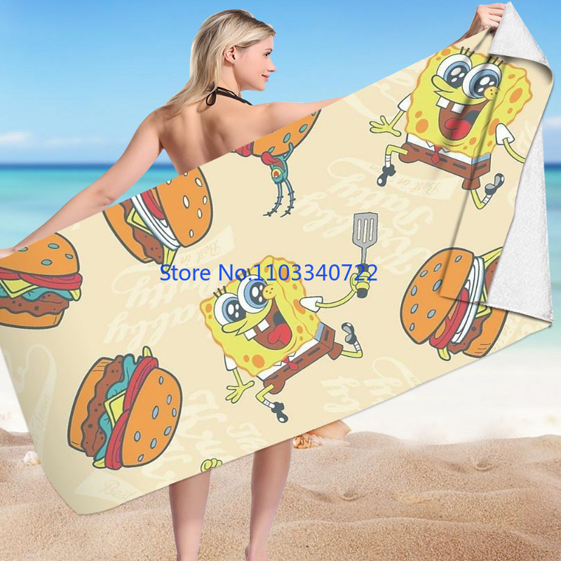 SpongeBob handuk pantai dekorasi handuk renang, untuk handuk mandi Microfiber handuk pantai hadiah anak-anak dewasa 75x150cm
