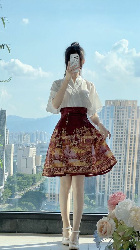 Zupełnie nowa półspódnica zmodyfikowana Hanfu modna sznurowana z wysokim stanem z nadrukiem wiosna ulica lato kobiety piękne