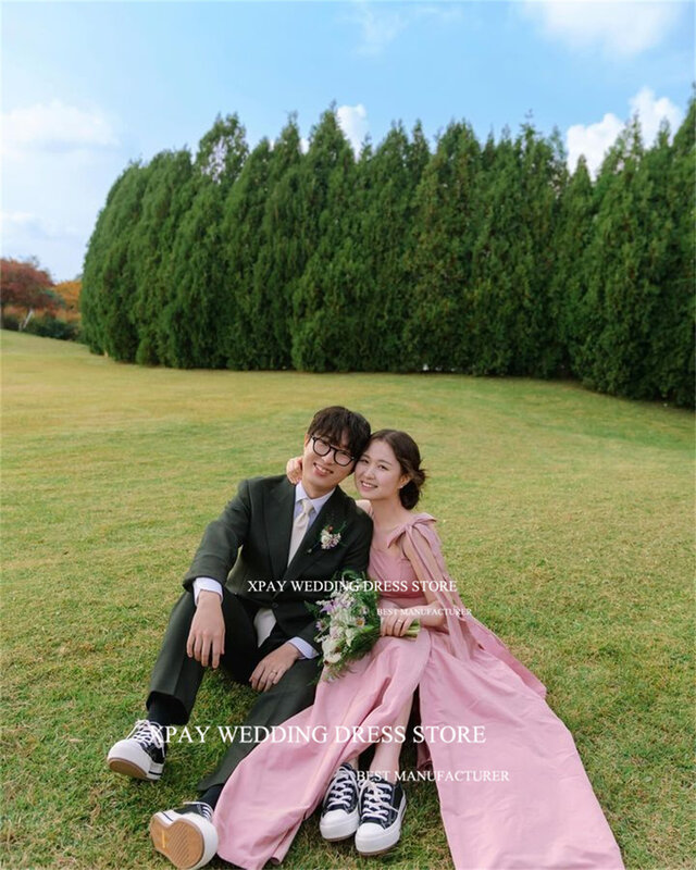 XPAY-Robes de soirée coréennes en satin à col carré, robe trapèze, robe de Rhà bretelles larges, robe de séance photo de mariage, anniversaire, occasion spéciale