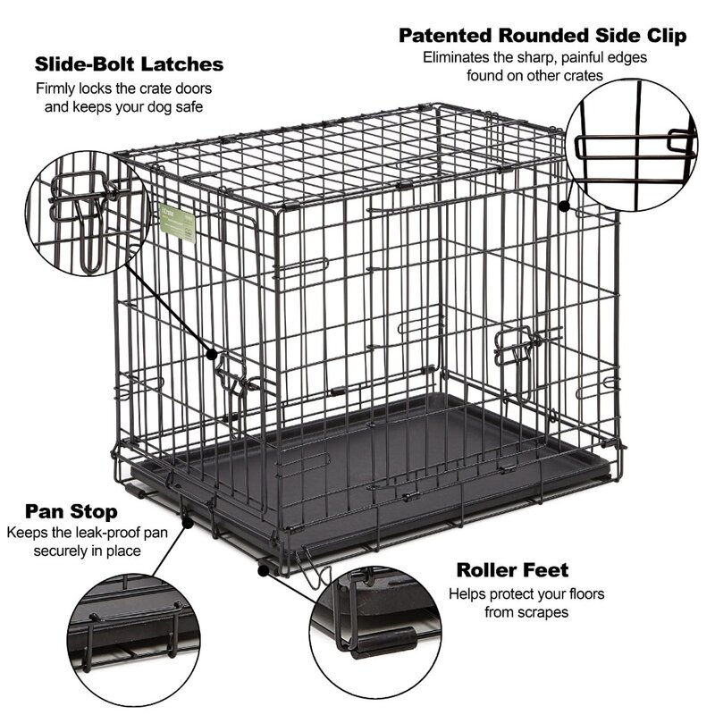 Двухдверный металлический ящик iCrate для собак, 24 дюйма, черный
