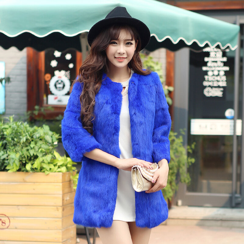 Casacos de pele de coelho real longo novo estilo coreano casacos de pele/jaqueta xxl tamanho casacos e jaquetas femininas inverno