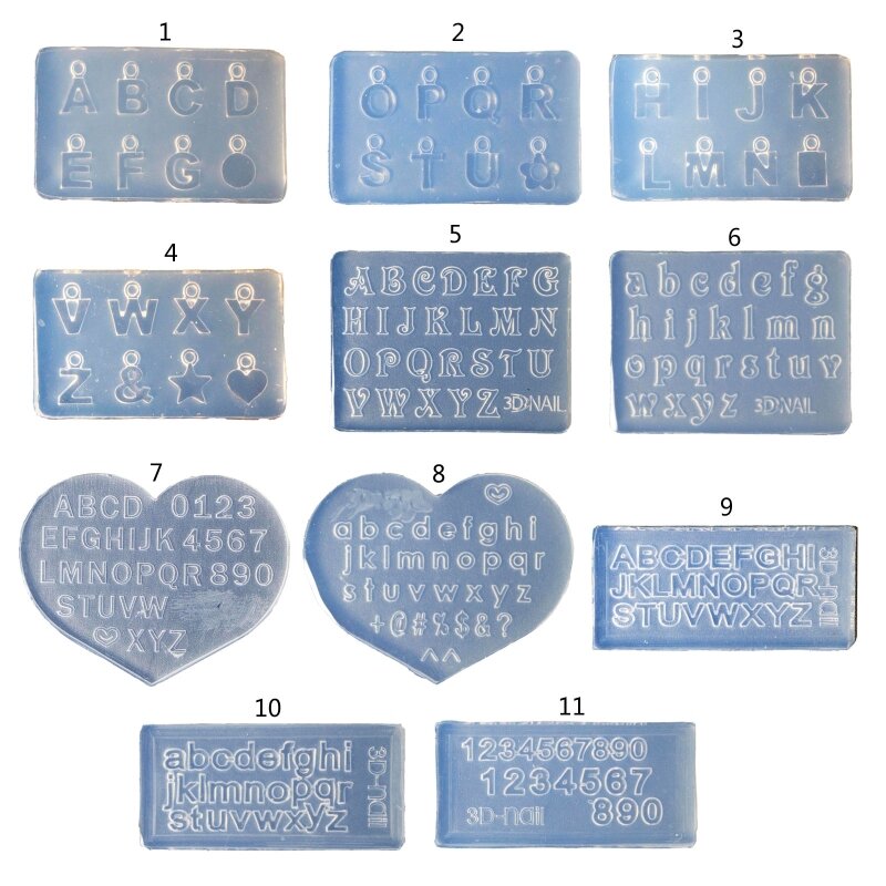 652F Mini Letras Números 3D Nail Art Decorações UV Cristal Epóxi Molde Enfeites de Unhas Molde de Silicone Molde de Jóias para