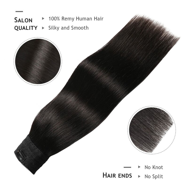 Straight Fishing Line Human Hair Extensions Clip in One Piece Invisible Fishing Wire With 4-Clips Remy Hair Natural Black 1B#