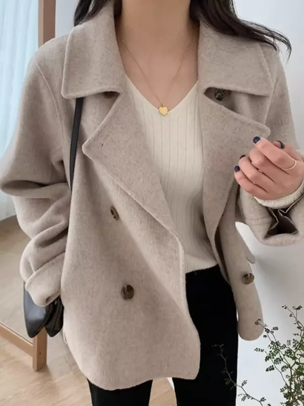 Autunno inverno cappotto donna stile coreano giacca di lana sintetica femminile moda Vintage doppio petto capispalla Casual cappotto allentato Chic