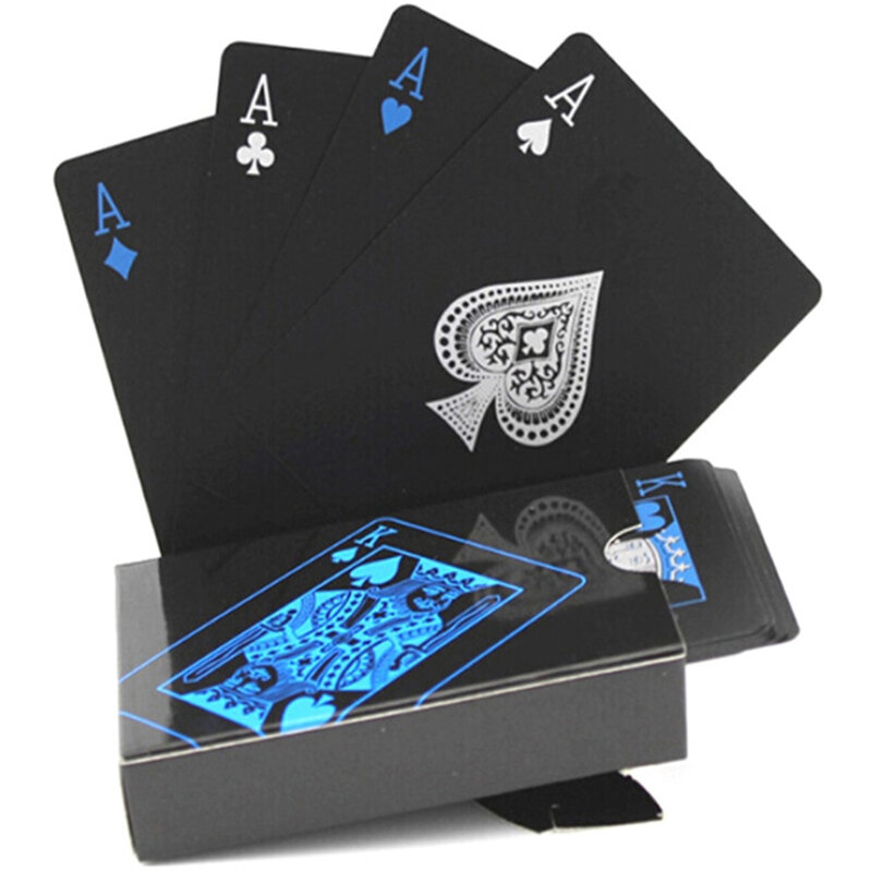 Черные золотые игральные карты, игральная колода для покера, синий, серебряный покерный костюм, пластиковая Волшебная Водонепроницаемая колода карт, волшебная вода, Подарочная коллекция