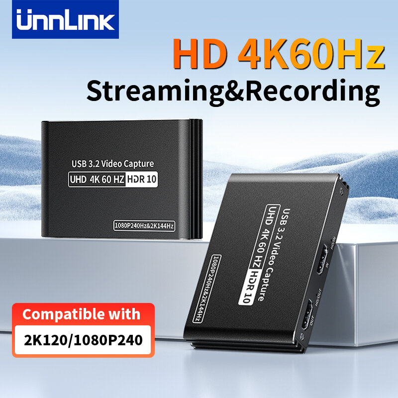 Unnlink-tarjeta de captura de vídeo, grabador de Streaming en vivo para PS4/5 Switch Xbox, 4 k60 Fps, USB 3,2, HDMI, 2k120Fps