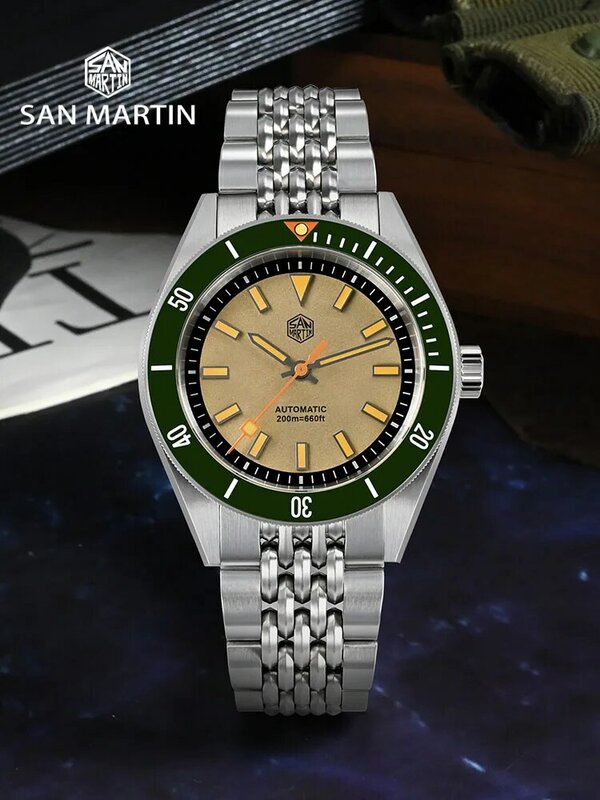 San martin-男性用自動巻き時計,機械式時計,サファイア,防水,高級ファッション,新しい,nh35,200m,sn0115,39.5mm