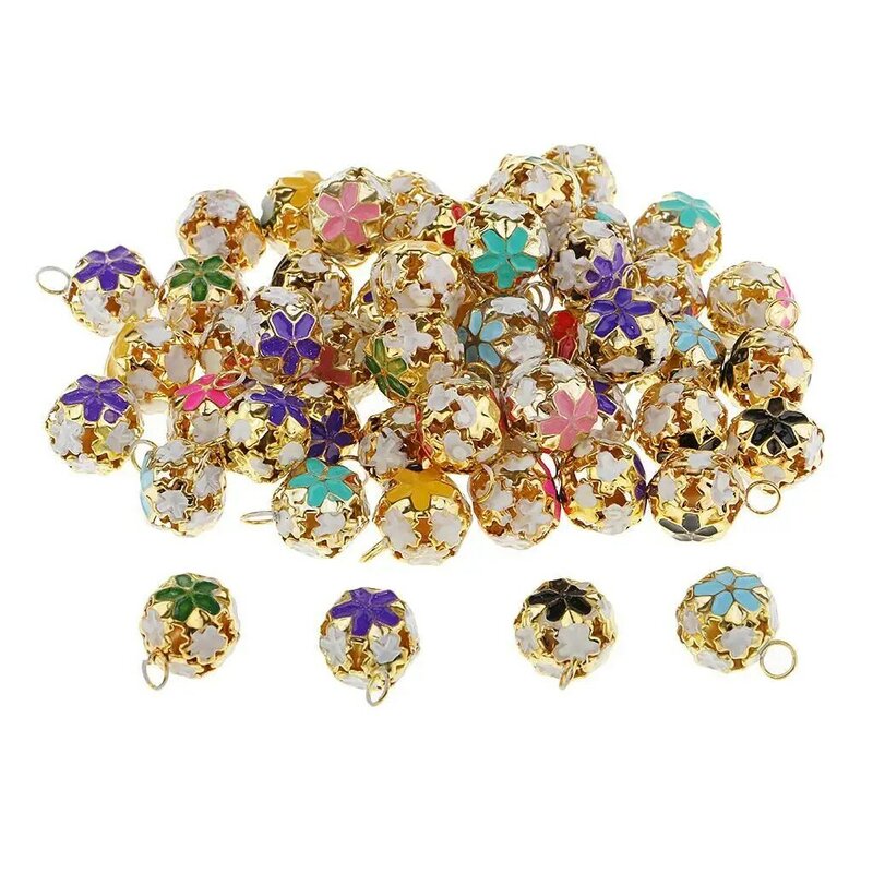 50PCS/Pack 20mm Colorful Jingle Bells Gold Plated Flower Shaped for Party Christmas Decoration Handmade Accessories
