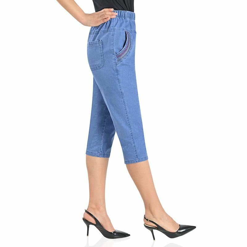 Celana Denim Jeans Ibu Wanita Musim Panas Celana Jeans Wanita Celana Jeans Lurus Antik Bordir Kasual Pinggang Tinggi Longgar