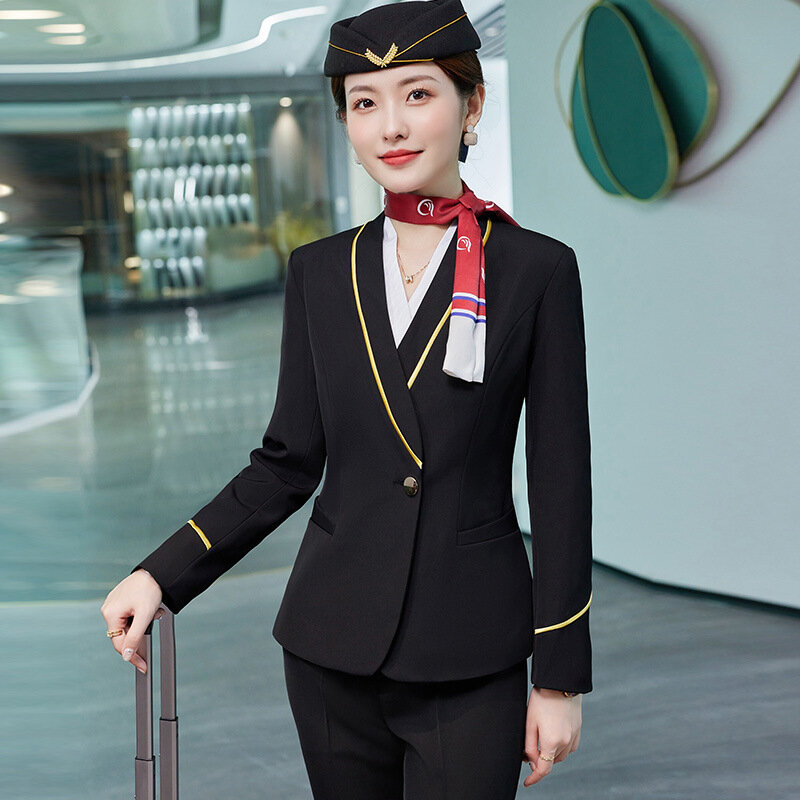 Ropa de negocios de manga larga para mujer, traje Formal de negocios, ropa de trabajo de aviación de Hotel, moda, otoño e invierno, 8917
