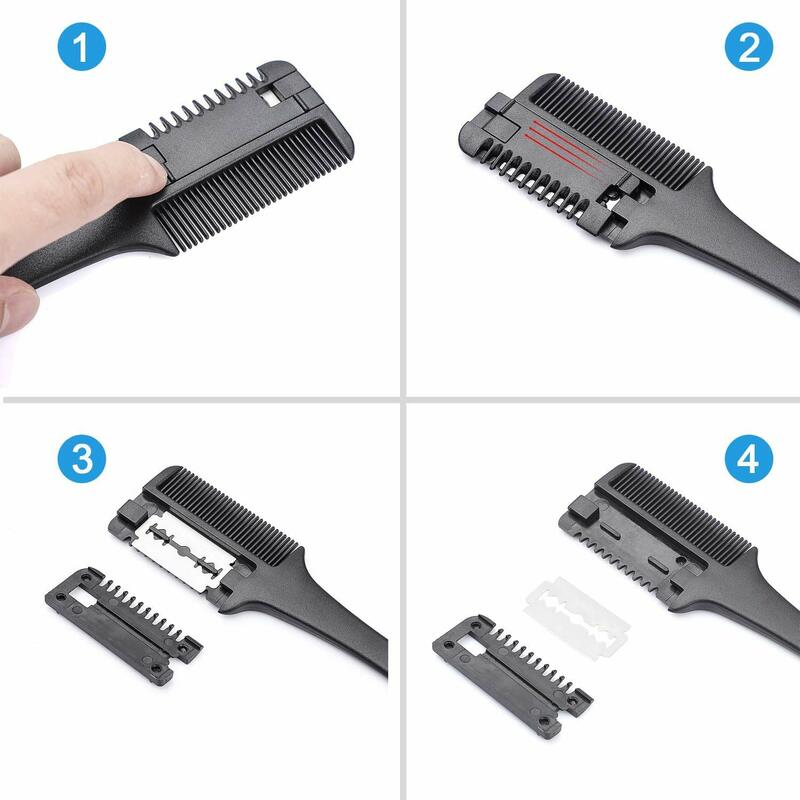 Barber Cut Comb Carbon Hair Brush Professional Handle Brush with Razor Blades Double Edge Razor Blade Detachable Styling Tools