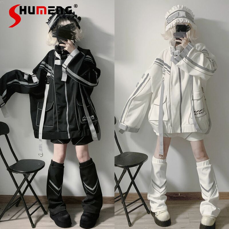 Stile giapponese Cyberpunk stile meccanico abbigliamento sportivo soprabito 2024 nuovo originale Y2K miniera coppia Sub-riflettente cappotto sciolto donna