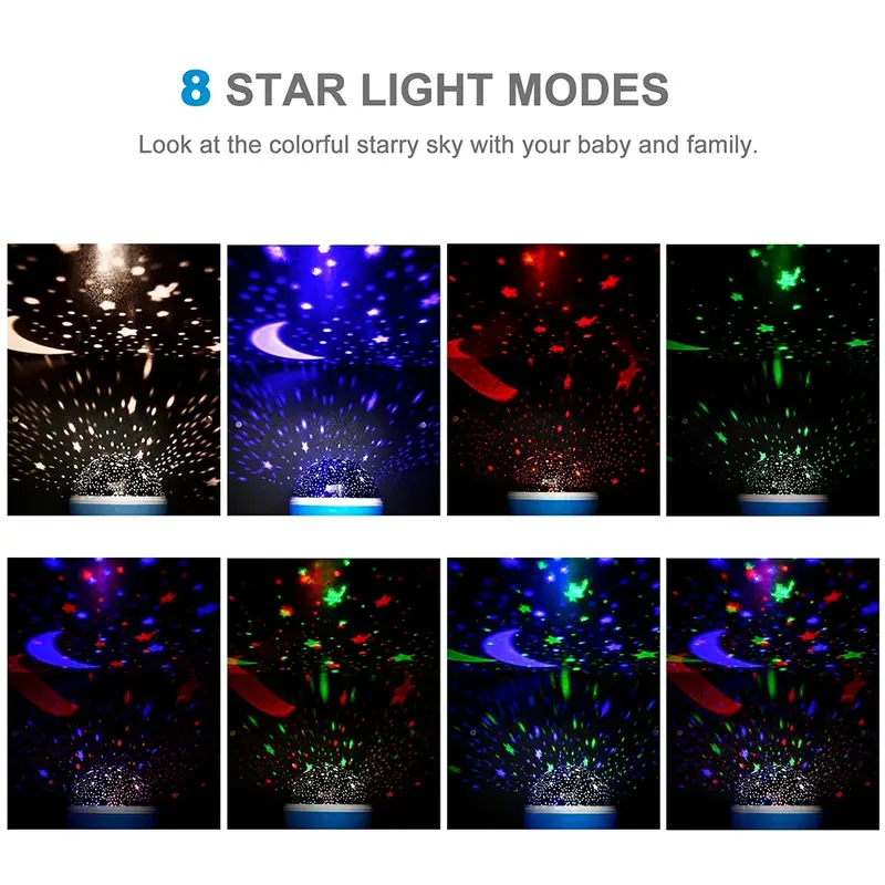 Starry Sky Rotating LED Night Light, Projetor Galaxy, Planetário, Children Bedroom, Star Night Lights, Moon Light, Kids Gift Lamp