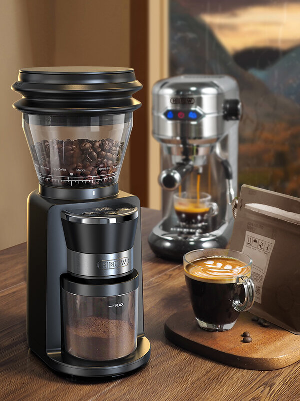 Moulin à café électrique automatique Hiinvasif W, broyeur à bavures avec 34 vitesses pour expresso américain, verser sur le stockage visuel des haricots G3