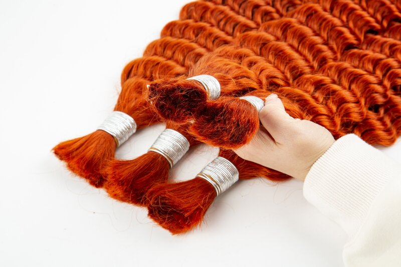 Deep Wave Bulk Ginger Orange 26 28Inches Human Hair For Braiding No Weft 100% Virgin Hair Curly Extensions For Women Boho Braids