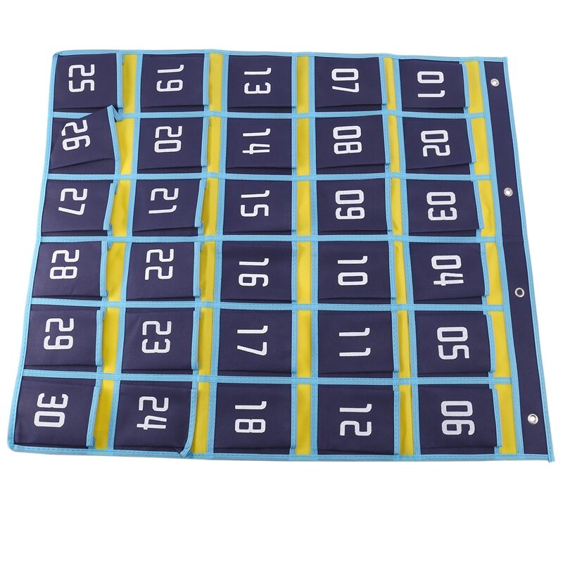 Organizer per aula con tabella tascabile numerata per supporti per calcolatrice per telefoni cellulari (30 tasche, tasche blu)