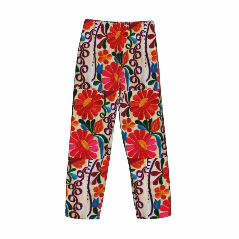 Custom Mexico 'S Bloemen Poster Pyjama Broek Heren Nachtkleding Lounge Slaapbroek Stretch Met Zakken