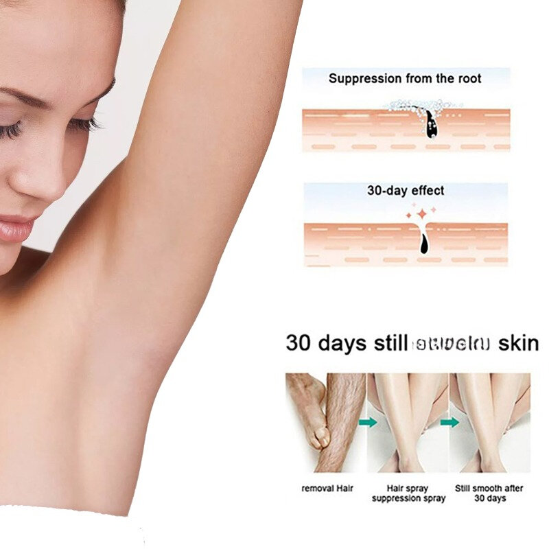 Spray de depilación rápida para mujeres y hombres, inhibidor de crecimiento de vello indoloro, pierna, brazo, axila, depilación permanente, cuidado de reparación