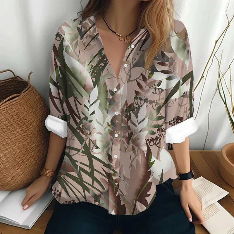 Женские рубашки и блузки, летняя модная женская рубашка, повседневные рубашки с 3D лепестковым принтом и пуговицами, женские рубашки с длинным рукавом
