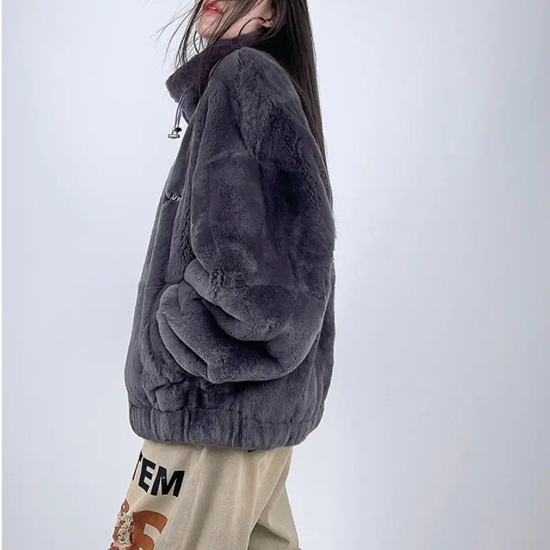 Manteau d'hiver en fourrure de lapin Rex pour femmes, vêtements coréens décontractés, vraie fourrure, vestes de combat, Zm1560