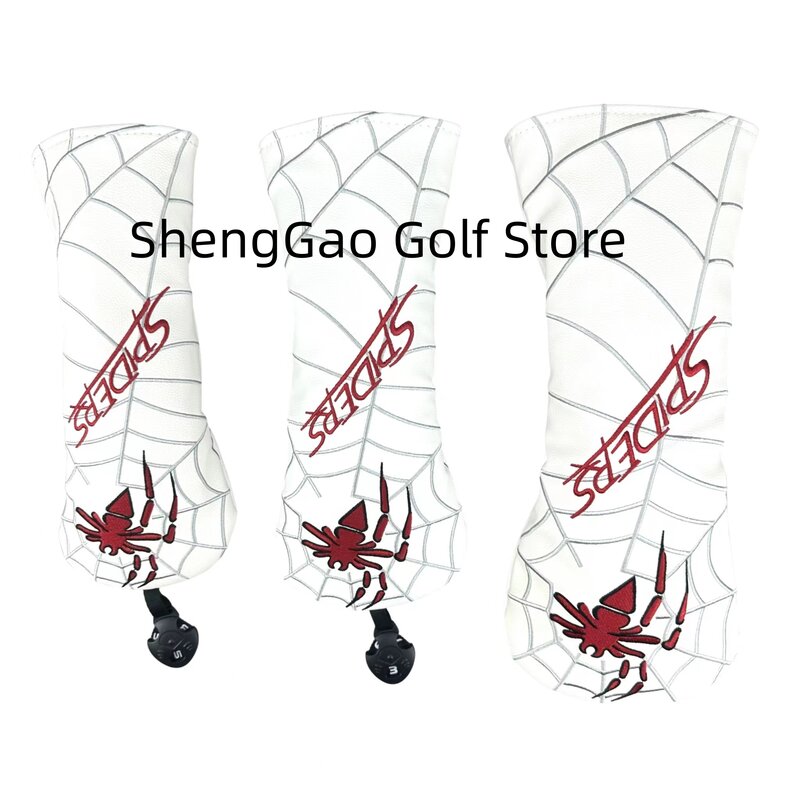 สีขาว/สีแดง/สีดำ PU หนัง Spider เย็บปักถักร้อยฝาครอบไม้ Golf Club แฟร์เวย์ไม้ FW Hybrid หัว