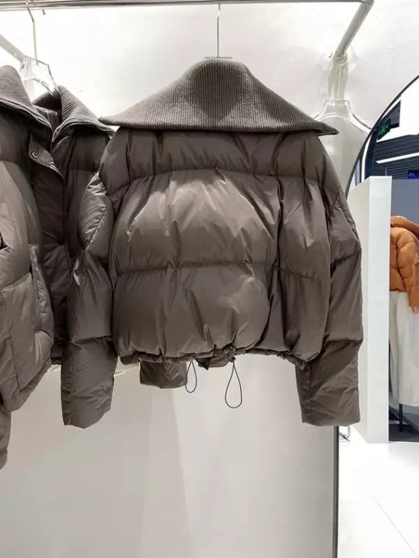 女性のニットネックダウンジャケット,短い厚手のパフジャケット,冬の衣類,秋のファッション